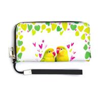 Jubonexis Portefeuille long à deux volets en cuir synthétique avec deux oiseaux verts, porte-monnaie, carte de crédit, stockage d'argent pour homme et femme