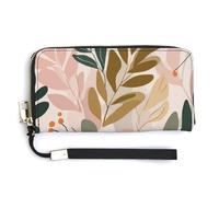 Jubonexis Portefeuille long à deux volets en cuir synthétique avec feuilles pastel du milieu du siècle, porte-monnaie, carte de crédit, porte-cartes et argent pour homme et femme