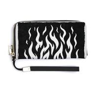 Jubonexis Portefeuille long à deux volets en cuir synthétique avec flammes noires et blanches, porte-monnaie, porte-cartes et argent durable pour homme et femme