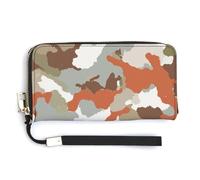 Jubonexis Portefeuille long à deux volets en cuir synthétique avec imprimé camouflage, orange, vert, blanc, porte-monnaie, porte-monnaie, porte-cartes et argent pour homme et femme