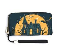 Jubonexis Portefeuille long à deux volets en cuir synthétique avec inscription Happy Halloween Ghosts Haunted House - Porte-monnaie - Porte-cartes et argent - Pour homme et femme