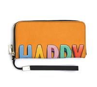 Jubonexis Portefeuille long à deux volets en cuir synthétique avec inscription « Happy in Colorful Letters » sur orange, porte-monnaie, carte de crédit, stockage de l'argent pour femmes et hommes