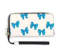 Jubonexis Portefeuille long à deux volets en cuir synthétique avec joli nœud bleu pour pièces de monnaie, carte de crédit, stockage d'argent pour homme et femme