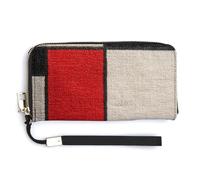 Jubonexis Portefeuille long à deux volets en cuir synthétique avec motif blocs de tissu rouge, noir et blanc, porte-monnaie, porte-cartes et argent pour homme et femme