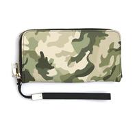 Jubonexis Portefeuille long à deux volets en cuir synthétique avec motif camouflage vert militaire, porte-monnaie, carte de crédit, porte-cartes et argent pour homme et femme