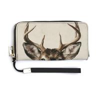 Jubonexis Portefeuille long à deux volets en cuir synthétique avec motif cerf de Noël avec nœud papillon vert, porte-monnaie, carte de crédit, porte-cartes et argent pour homme et femme