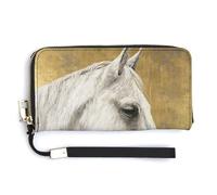 Jubonexis Portefeuille long à deux volets en cuir synthétique avec motif cheval blanc, porte-monnaie, carte de crédit, porte-cartes et argent pour homme et femme