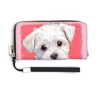 Jubonexis Portefeuille long à deux volets en cuir synthétique avec motif chiot tenant un cœur rouge pailleté avec des roses, porte-monnaie, carte de crédit, porte-cartes et argent pour homme et femme