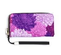 Jubonexis Portefeuille long à deux volets en cuir synthétique avec motif chrysanthèmes violets et roses pour pièces de monnaie, cartes de crédit, stockage d'argent pour homme et femme
