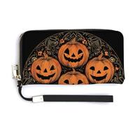 Jubonexis Portefeuille long à deux volets en cuir synthétique avec motif citrouilles Jack-o'-Lantern pour Halloween, porte-monnaie, carte de crédit, stockage d'argent pour femmes et hommes