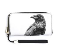 Jubonexis Portefeuille long à deux volets en cuir synthétique avec motif corbeau perché sur un rocher, porte-monnaie, carte de crédit, porte-cartes et argent pour homme et femme