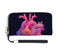 Jubonexis Portefeuille long à deux volets en cuir synthétique avec motif cœur humain avec une forêt magique, porte-monnaie, carte de crédit, porte-cartes et argent pour homme et femme