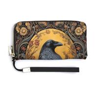 Jubonexis Portefeuille long à deux volets en cuir synthétique avec motif de corbeau gothique, fleurs de vignes, porte-monnaie, carte de crédit, porte-cartes et argent pour homme et femme