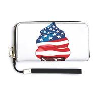 Jubonexis Portefeuille long à deux volets en cuir synthétique avec motif de cornet de crème glacée, motif drapeau américain, porte-monnaie, carte de crédit, rangement de l'argent pour homme et femme