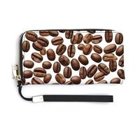 Jubonexis Portefeuille long à deux volets en cuir synthétique avec motif de grains de café, porte-monnaie, carte de crédit, porte-cartes et argent pour homme et femme