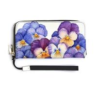 Jubonexis Portefeuille long à deux volets en cuir synthétique avec motif de pensée aquarelle et fleurs en forme de cœur, porte-monnaie, porte-monnaie, carte de crédit, stockage d'argent durable pour