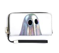 Jubonexis Portefeuille long à deux volets en cuir synthétique avec motif fantôme discothèque d'Halloween, porte-monnaie, carte de crédit, stockage de l'argent pour femmes et hommes