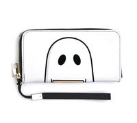 Jubonexis Portefeuille long à deux volets en cuir synthétique avec motif fantôme flottant tenant un signe Boo - Durable - Porte-cartes pour homme et femme