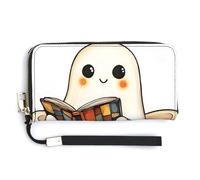 Jubonexis Portefeuille long à deux volets en cuir synthétique avec motif fantôme mignon lisant dans la baignoire pour pièces de monnaie, carte de crédit, stockage d'argent durable pour homme et femme