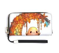 Jubonexis Portefeuille long à deux volets en cuir synthétique avec motif fantôme sur balançoire croissant de lune vitrail pour pièces de monnaie, carte de crédit, porte-monnaie, stockage d'argent