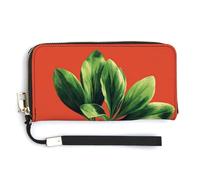 Jubonexis Portefeuille long à deux volets en cuir synthétique avec motif feuille verte pour pièces de monnaie, carte de crédit, stockage d'argent pour homme et femme