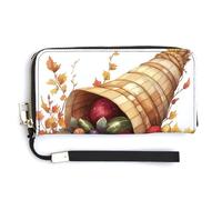 Jubonexis Portefeuille long à deux volets en cuir synthétique avec motif feuilles d'abondance d'automne et fruits et légumes, porte-monnaie, porte-monnaie, porte-cartes et argent pour homme et femme