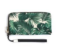 Jubonexis Portefeuille long à deux volets en cuir synthétique avec motif feuilles tropicales Monstera pour cartes de crédit, porte-cartes et argent pour homme et femme