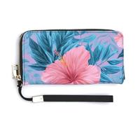 Jubonexis Portefeuille long à deux volets en cuir synthétique avec motif fleur d'hibiscus rose, porte-monnaie, carte de crédit, porte-cartes et argent pour homme et femme