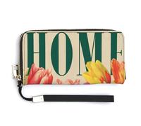 Jubonexis Portefeuille long à deux volets en cuir synthétique avec motif fleurs de dahlias colorées, porte-monnaie, carte de crédit, porte-cartes et argent pour homme et femme