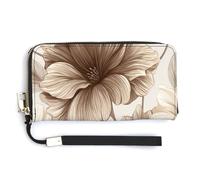 Jubonexis Portefeuille long à deux volets en cuir synthétique avec motif fleurs marron chocolat crème pour pièces de monnaie, carte de crédit, stockage d'argent pour homme et femme