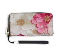 Jubonexis Portefeuille long à deux volets en cuir synthétique avec motif fleurs roses et blanches, porte-monnaie pour carte de crédit, stockage d'argent pour homme et femme