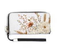 Jubonexis Portefeuille long à deux volets en cuir synthétique avec motif fleurs sauvages, citrouilles, marguerites, soucis, porte-monnaie, porte-monnaie, porte-cartes et argent pour homme et femme