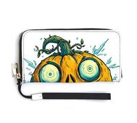 Jubonexis Portefeuille long à deux volets en cuir synthétique avec motif Jack-o-Lantern, porte-monnaie, carte de crédit, porte-cartes et argent pour homme et femme