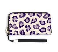 Jubonexis Portefeuille long à deux volets en cuir synthétique avec motif léopard violet et blanc, porte-monnaie, porte-cartes et argent pour homme et femme