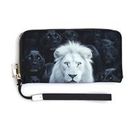 Jubonexis Portefeuille long à deux volets en cuir synthétique avec motif lion blanc seul parmi la mer des panthères, porte-monnaie, carte de crédit, rangement durable pour cartes et argent pour homme