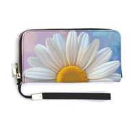 Jubonexis Portefeuille long à deux volets en cuir synthétique avec motif marguerite blanche avec centre jaune pour pièces de monnaie, cartes de crédit, stockage d'argent pour homme et femme