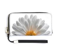 Jubonexis Portefeuille long à deux volets en cuir synthétique avec motif marguerite blanche et brillante, porte-monnaie, porte-cartes et argent pour homme et femme