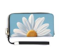 Jubonexis Portefeuille long à deux volets en cuir synthétique avec motif marguerite blanche sur fond bleu, porte-monnaie, carte de crédit, stockage de l'argent pour homme et femme
