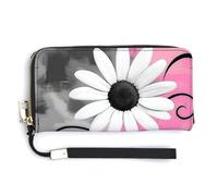 Jubonexis Portefeuille long à deux volets en cuir synthétique avec motif marguerite blanche sur rose et gris, porte-monnaie, porte-cartes et argent pour homme et femme