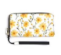 Jubonexis Portefeuille long à deux volets en cuir synthétique avec motif marguerite jaune aquarelle et fleurs sauvages, porte-monnaie, porte-monnaie, porte-cartes et argent pour homme et femme