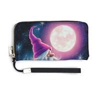 Jubonexis Portefeuille long à deux volets en cuir synthétique avec motif nain magique et lune pour pièces de monnaie, cartes de crédit, porte-cartes et argent pour homme et femme