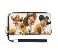 Jubonexis Portefeuille long à deux volets en cuir synthétique avec motif oies de dessin animé et bottes de cowboy, porte-monnaie, carte de crédit, porte-cartes et argent pour homme et femme