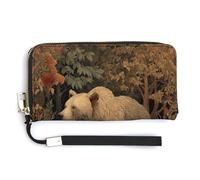 Jubonexis Portefeuille long à deux volets en cuir synthétique avec motif ours dans une forêt - Porte-monnaie - Porte-cartes - Pour homme et femme