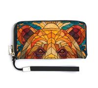 Jubonexis Portefeuille long à deux volets en cuir synthétique avec motif ours en verre teinté pour pièces de monnaie, carte de crédit, stockage d'argent pour homme et femme