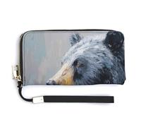 Jubonexis Portefeuille long à deux volets en cuir synthétique avec motif ours tenant une tasse de café, porte-monnaie, carte de crédit, rangement de l'argent pour homme et femme