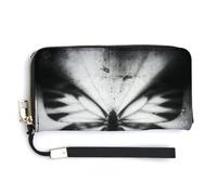 Jubonexis Portefeuille long à deux volets en cuir synthétique avec motif papillon complexe noir et blanc abstrait, porte-monnaie, carte de crédit, porte-cartes et argent pour homme et femme