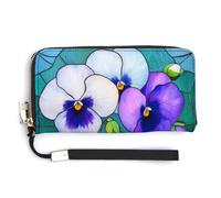 Jubonexis Portefeuille long à deux volets en cuir synthétique avec motif pensées bleues et violettes pour pièces de monnaie, cartes de crédit, stockage d'argent pour homme et femme