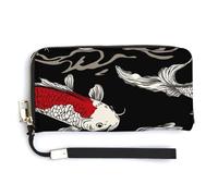 Jubonexis Portefeuille long à deux volets en cuir synthétique avec motif poisson rouge et blanc, porte-monnaie, porte-cartes et argent pour homme et femme