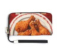 Jubonexis Portefeuille long à deux volets en cuir synthétique avec motif poulet frit sur assiette, porte-monnaie, carte de crédit, stockage de l'argent pour homme et femme