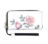 Jubonexis Portefeuille long à deux volets en cuir synthétique avec motif roses roses, porte-monnaie, carte de crédit, stockage de l'argent pour homme et femme